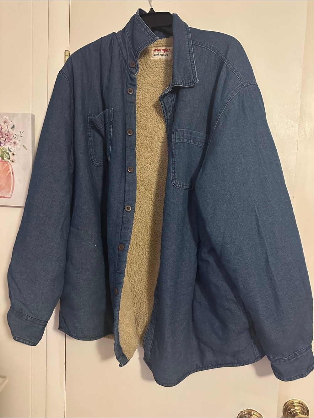 Wrangler Blue Denim Sherpa-Lined Shirt Jacket